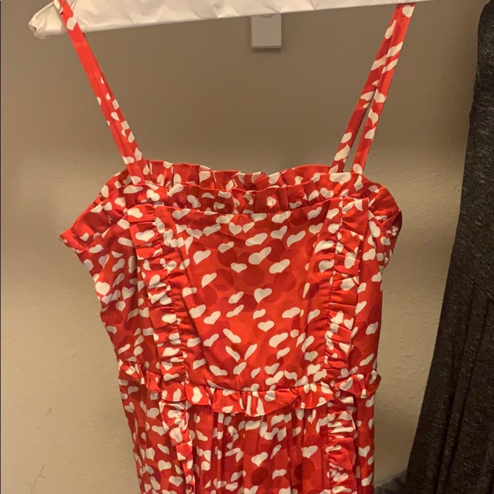 Silk red dress with hearts and ruffles